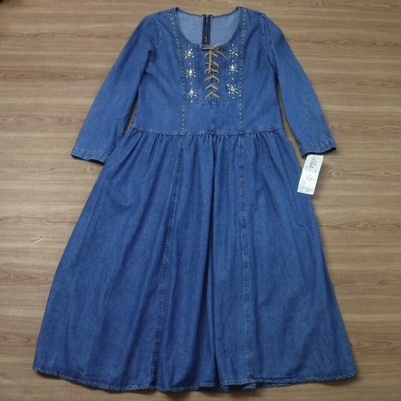 White House Blue Crewneck Long Sleeve Jean Dress - Picture 7 of 11